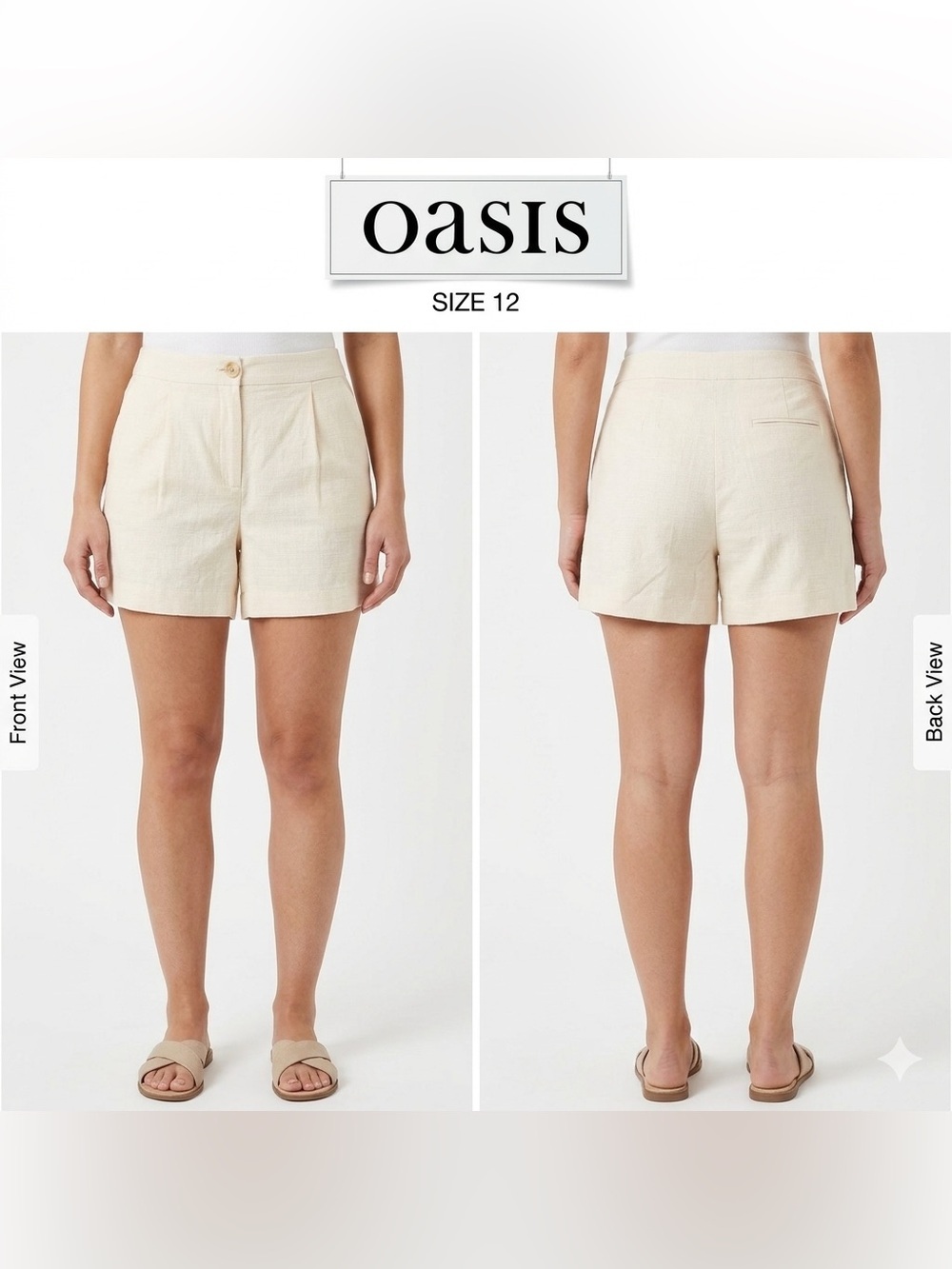 Oasis Tailored Pleated Cream Shorts 12